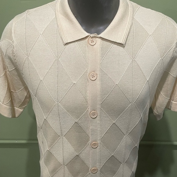 Lavane Cream Short Sleeve Button-Up Shirt knitted regular fit - Picture 4 of 4
